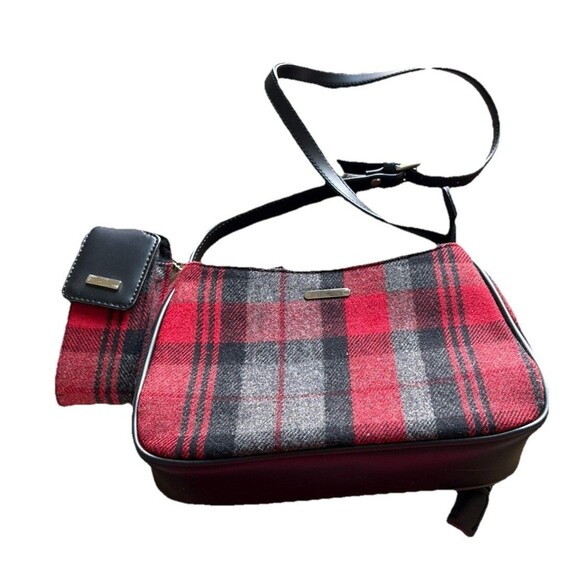 Vintage 90s St. John’s Bay Red Plaid Mini Shoulder Bag 45% Wool Used Once W/case - Picture 1 of 6